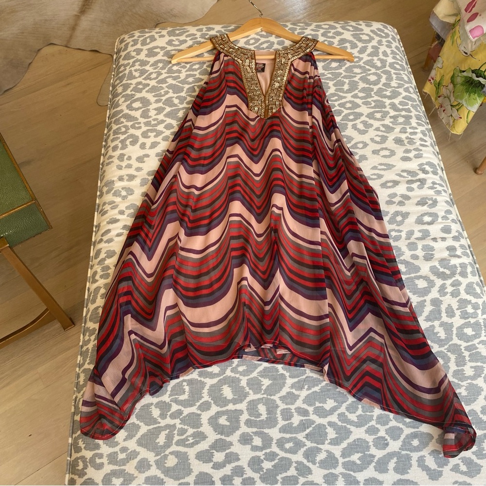 Free People Tunic Top Asymmetrical Sequin Collar Boho Lined